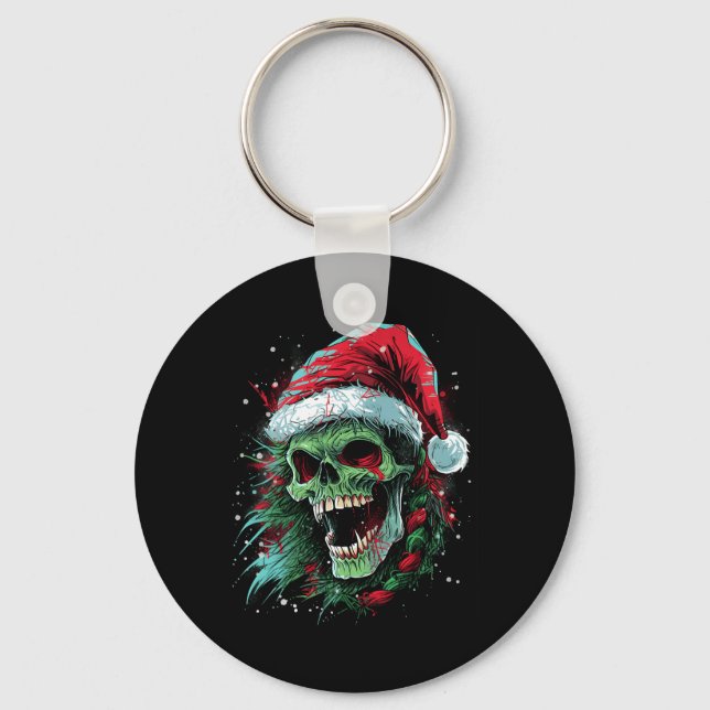 Punked-up Holiday Skull Elevate Your Christmas Loo Keychain (Front)
