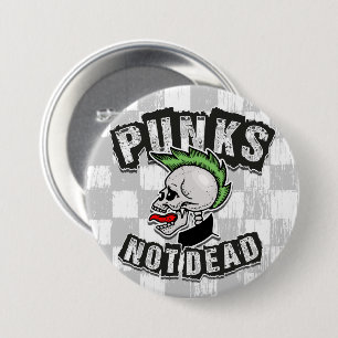 Punks Not Dead Skull Mohawk Punk Rock Rocker 3 Inch Round Button