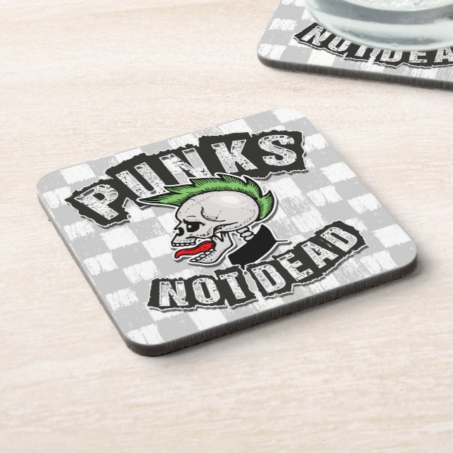 Punks Not Dead Skull Mohawk Punk Rock Rocker Coaster (Left Side)