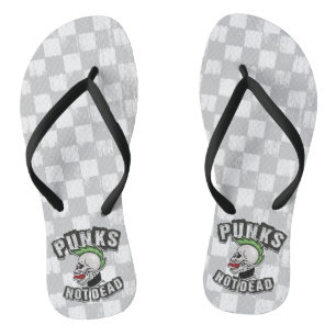 Punks Not Dead Skull Mohawk Punk Rock Rocker Flip Flops