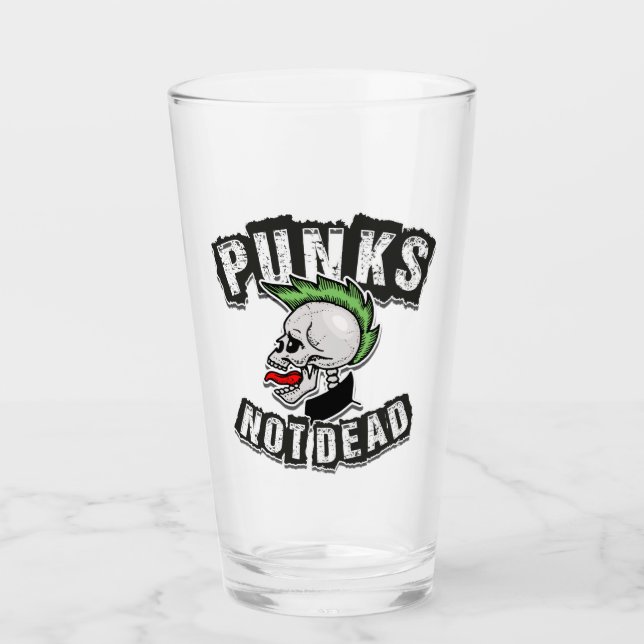 Punks Not Dead Skull Mohawk Punk Rock Rocker Glass (Front)