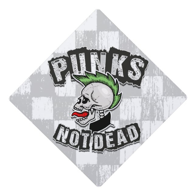 Punks Not Dead Skull Mohawk Punk Rock Rocker Graduation Cap Topper (Front)