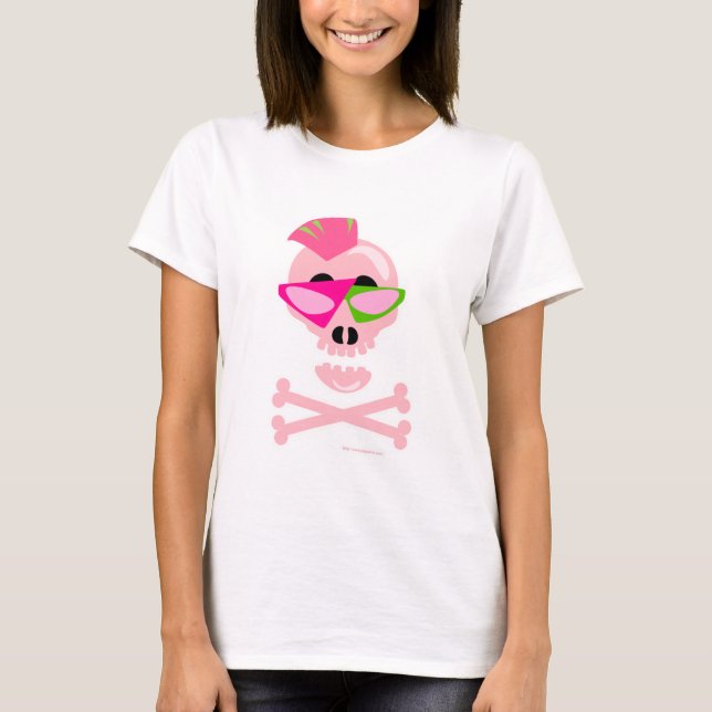 Punky New Wave Retro Shades Wearing Skull T-Shirt (Front)
