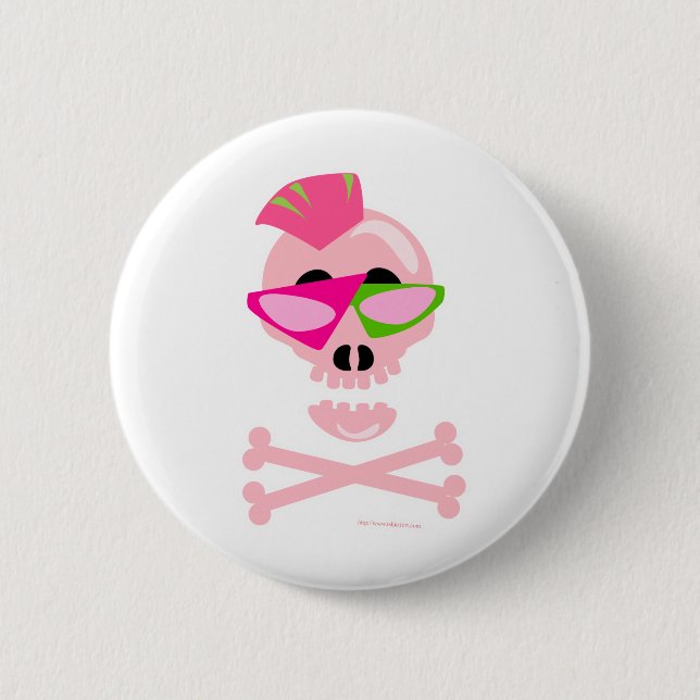 Punky New Wave Skull 2 Inch Round Button (Front)