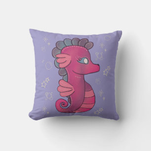 Punky Seahorse Cute Pink Seahorse Throw Pillow