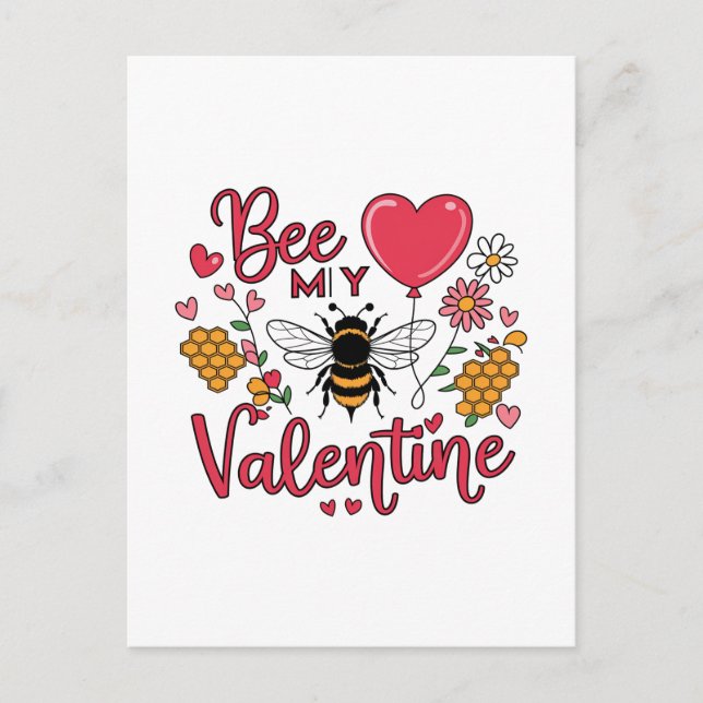 Punny Bee my Valentine Hearts and Flowers Postcard (Front)