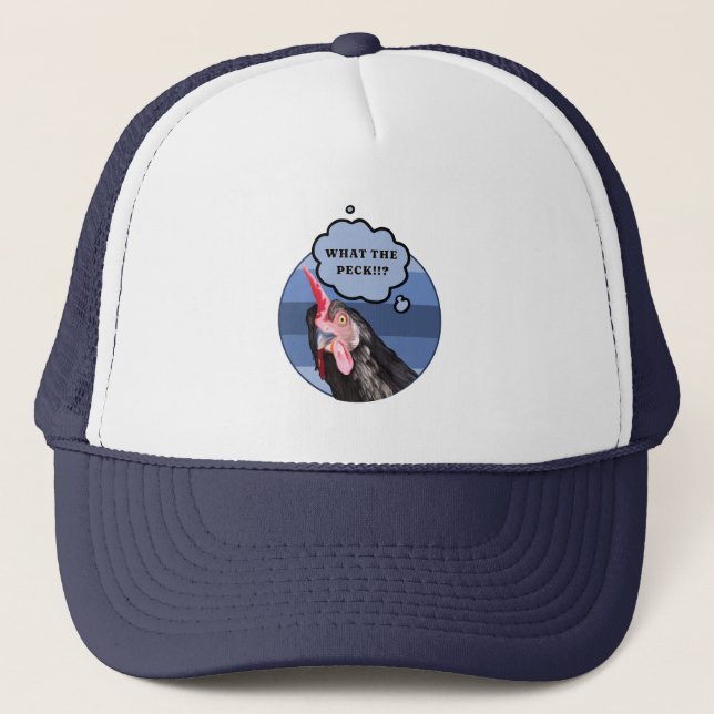 Punny Chicken Face | What the Peck?! Trucker Hat (Front)