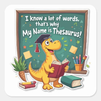Punny Dinosaur Thesaurus 'Word Wizard' Square Sticker