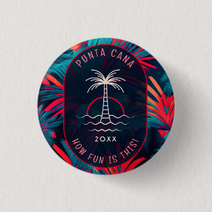 Punta Cana Beach party Palm tree leaves sunset 1 Inch Round Button