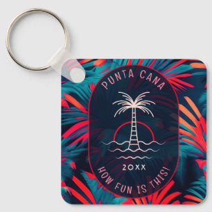 Punta Cana Beach party Palm tree leaves sunset Keychain