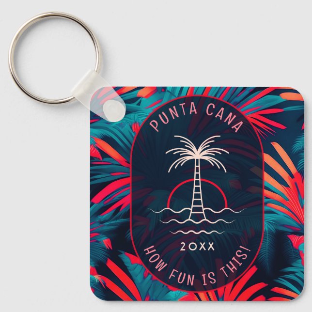 Punta Cana Beach party Palm tree leaves sunset Keychain (Front)