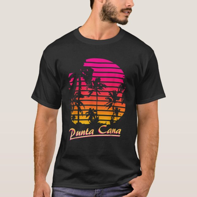 Punta Cana Cool 80s Palm Trees Summer Sunset T-Shirt (Front)