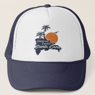 Punta Cana Dominican Map Navy Retro Sunset Trucker Hat