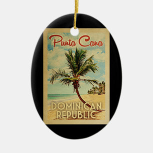 Punta Cana Dominican Palm Tree Beach Vintage Ceramic Ornament