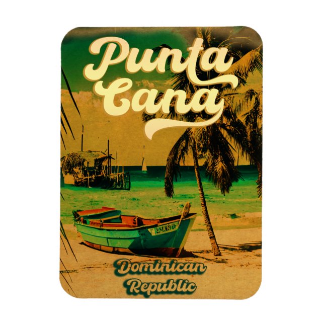 Punta Cana Dominican Palm Tree Beach Vintage Magnet (Vertical)