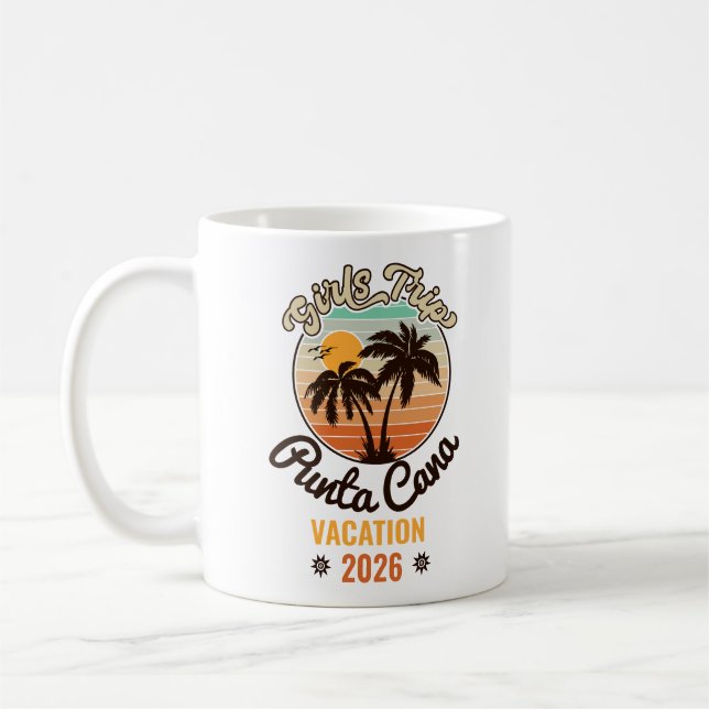 Punta Cana Dominican Palm Tree Retro Sunset 60s Coffee Mug (Left)