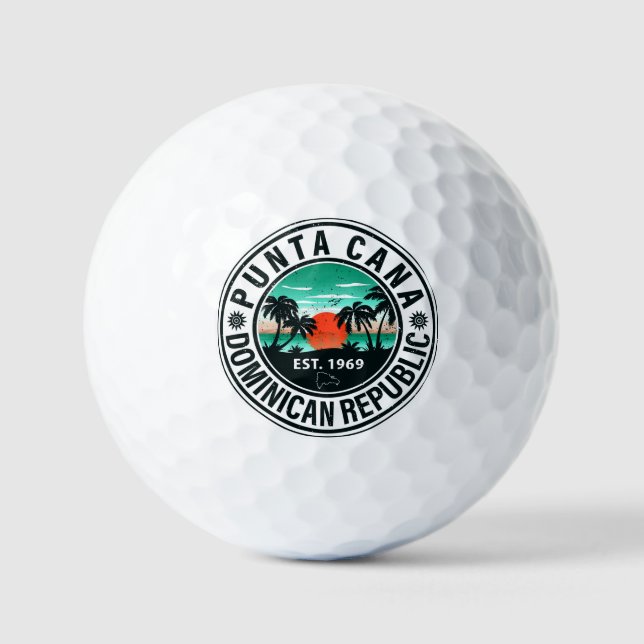 Punta Cana Dominican Palm Tree Retro Sunset 60s Golf Balls (Front)