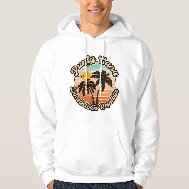 Punta Cana Dominican Palm Tree Retro Sunset 80s Hoodie (Front)