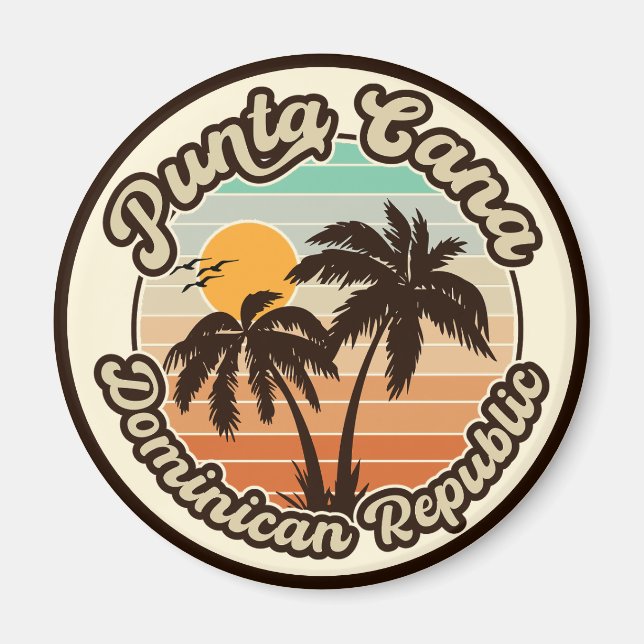 Punta Cana Dominican Palm Tree Retro Sunset 80s Magnet (Front)