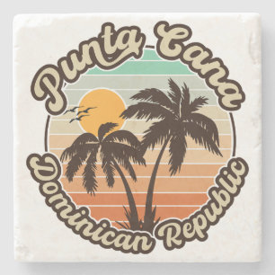 Punta Cana Dominican Palm Tree Retro Sunset 80s Stone Coaster