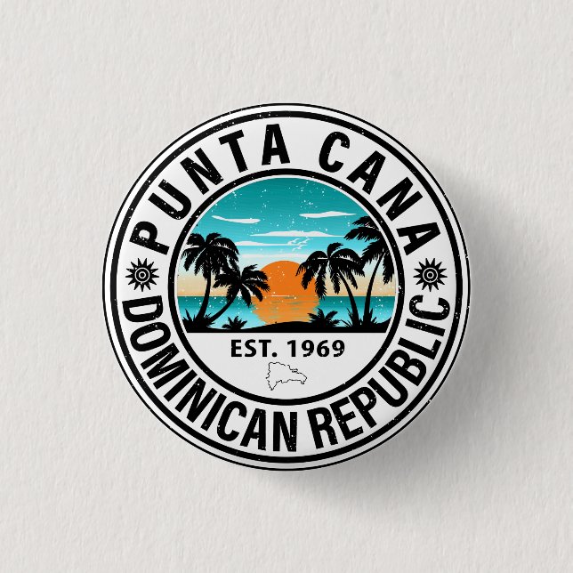 Punta Cana Dominican Republic Family Souvenir 80s 1 Inch Round Button (Front)