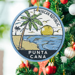 Punta Cana Dominican Republic Vintage Ceramic Ornament<br><div class="desc">Punta Cana vector art design. The Bávaro area and Punta Cana combine to form what's known as La Costa del Coco,  or the Coconut Coast,  an area of lavish,  all-inclusive resorts.</div>