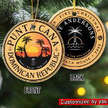 Punta Cana Dominican Travel Family Vacation Sunset Ceramic Ornament<br><div class="desc">Punta Cana Dominican Republic Tropical Retro Sunset design. Indulge in the nostalgia of Punta Cana with our vintage souvenir, designed specifically for seaside vacationers. Reminiscent of a bygone era, this design encapsulates the tranquillity and beauty of the cove, serving as a delightful reminder of your beachside getaway. You can customize...</div>