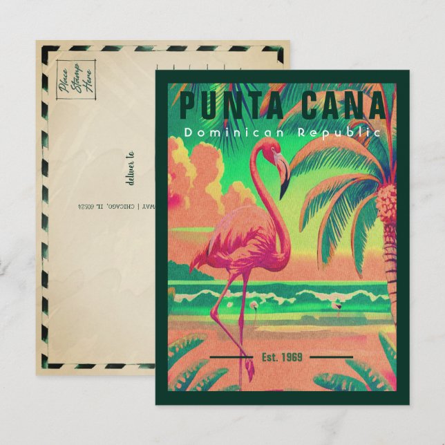 Punta Cana DR Retro Flamingos Souvenir 1950s Postcard (Front/Back)