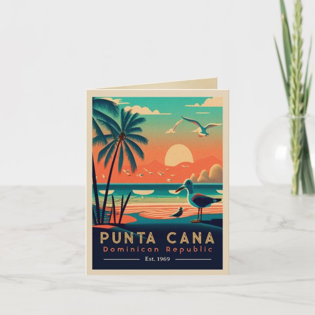 Punta Cana DR Retro Sunset Souvenirs 1960s Card (Front)