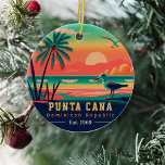 Punta Cana DR Retro Sunset Souvenirs 1960s Ceramic Ornament<br><div class="desc">Punta Cana Dominican Republic Tropical Retro Sunset design. Indulge in the nostalgia of Punta Cana with our vintage souvenir, designed specifically for seaside vacationers. Reminiscent of a bygone era, this design encapsulates the tranquillity and beauty of the cove, serving as a delightful reminder of your beachside getaway. You can customize...</div>