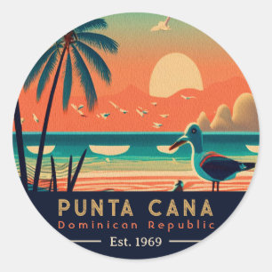 Punta Cana DR Retro Sunset Souvenirs 1960s Classic Round Sticker