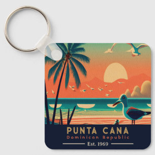 Punta Cana DR Retro Sunset Souvenirs 1960s Keychain