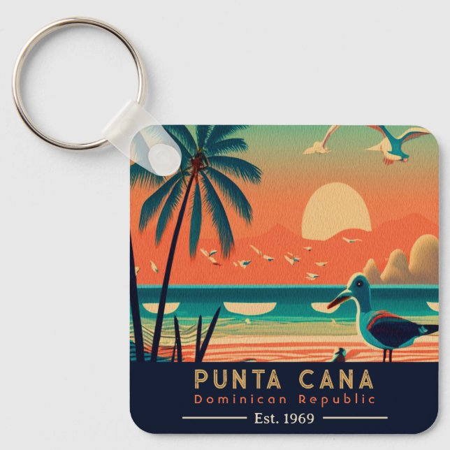 Punta Cana DR Retro Sunset Souvenirs 1960s Keychain (Front)