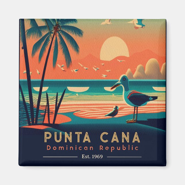 Punta Cana DR Retro Sunset Souvenirs 1960s Magnet (Front)