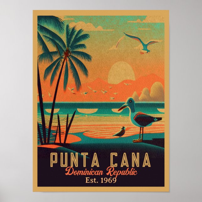 Punta Cana DR Retro Sunset Souvenirs 1960s Poster (Front)