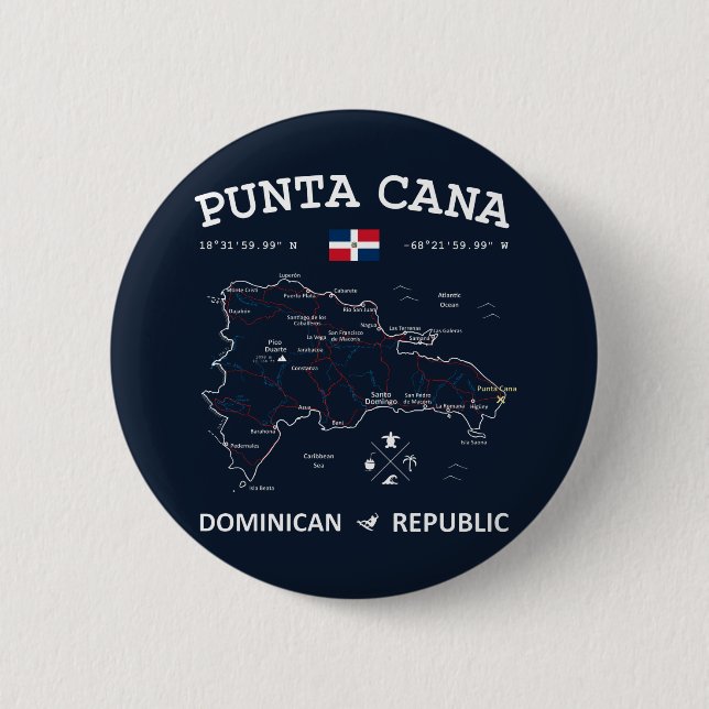 Punta Cana Map 2 Inch Round Button (Front)