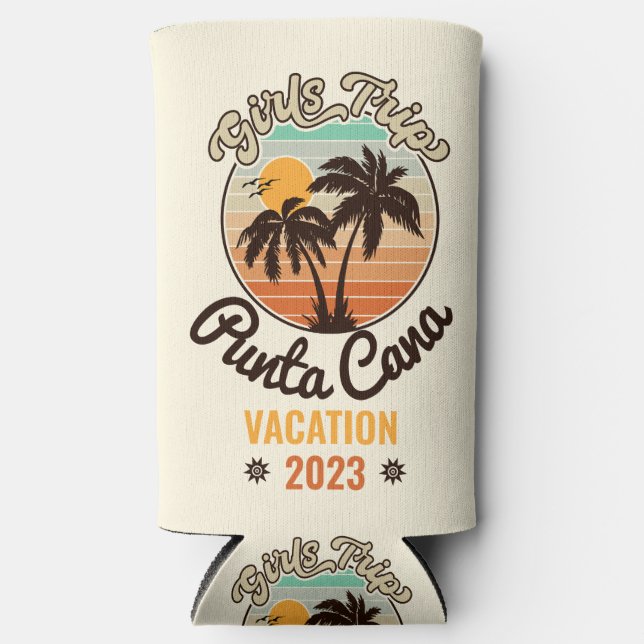 Punta Cana personalize Vacation 2023 Retro 60s Seltzer Can Cooler (Front)
