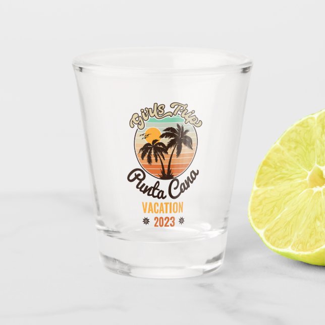 Punta Cana personalize Vacation 2023 Retro 60s Shot Glass (Front)