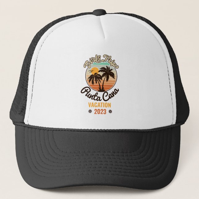 Punta Cana personalize Vacation 2023 Retro 60s Trucker Hat (Front)