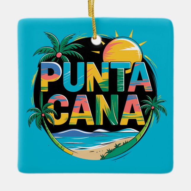 Punta Cana Sunset Colourful Travel Art Emblem Ceramic Ornament (Front)