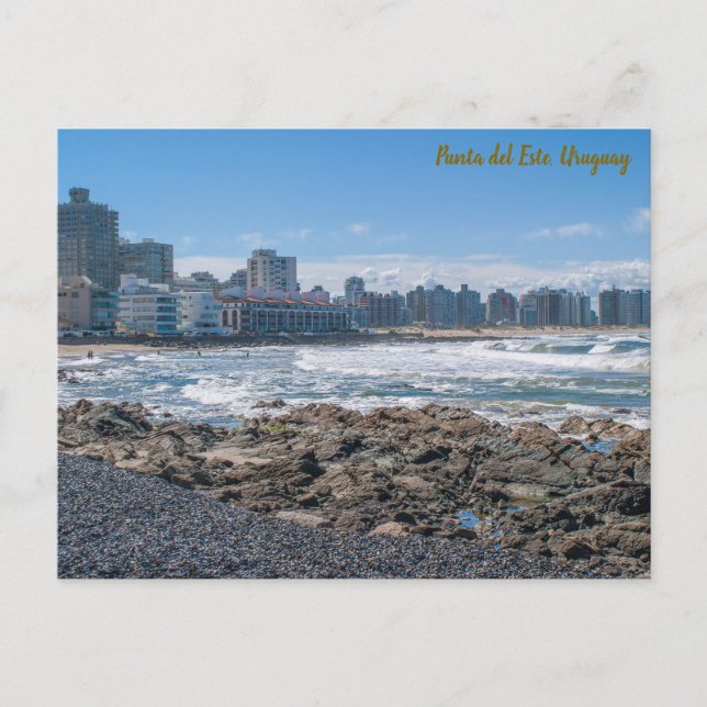 Punta del Este, Uruguay, El Emir & City View Beach Postcard (Front)