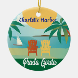 Punta Gorda, Charlotte Harbour Florida Illustratio Ceramic Ornament