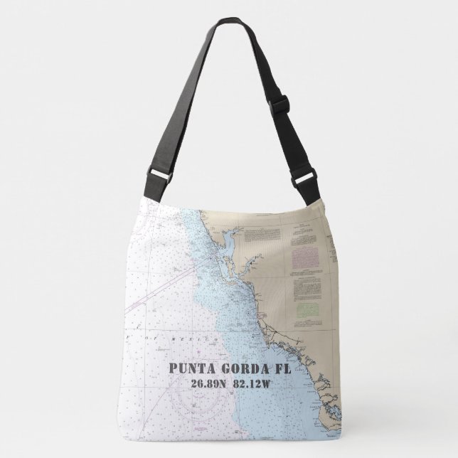 Punta Gorda FL Latitude Longitude Nautical Theme Crossbody Bag (Front)