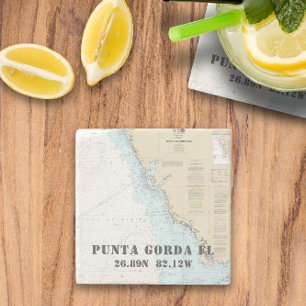 Punta Gorda Florida Authentic Nautical Chart Stone Coaster
