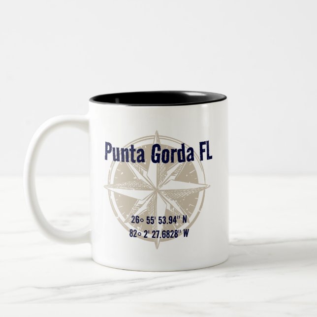 Punta Gorda, Florida Nautical Latitude Longitude Two-Tone Coffee Mug (Left)
