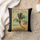 Punta Gorda Florida Palm Tree Beach Vintage Travel Throw Pillow (Blanket)