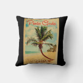 Punta Gorda Florida Palm Tree Beach Vintage Travel Throw Pillow (Back)