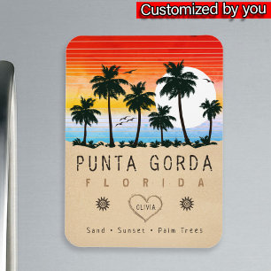 Punta Gorda Florida Retro Sunset Palm tree 1960s Magnet