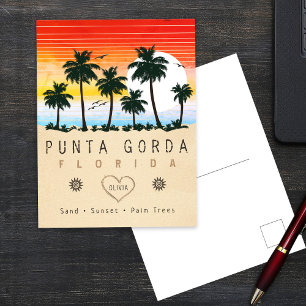 Punta Gorda Florida Retro Sunset Palm tree 1960s Postcard