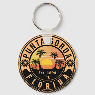 Punta Gorda Florida Retro Sunset Souvenirs Keychain